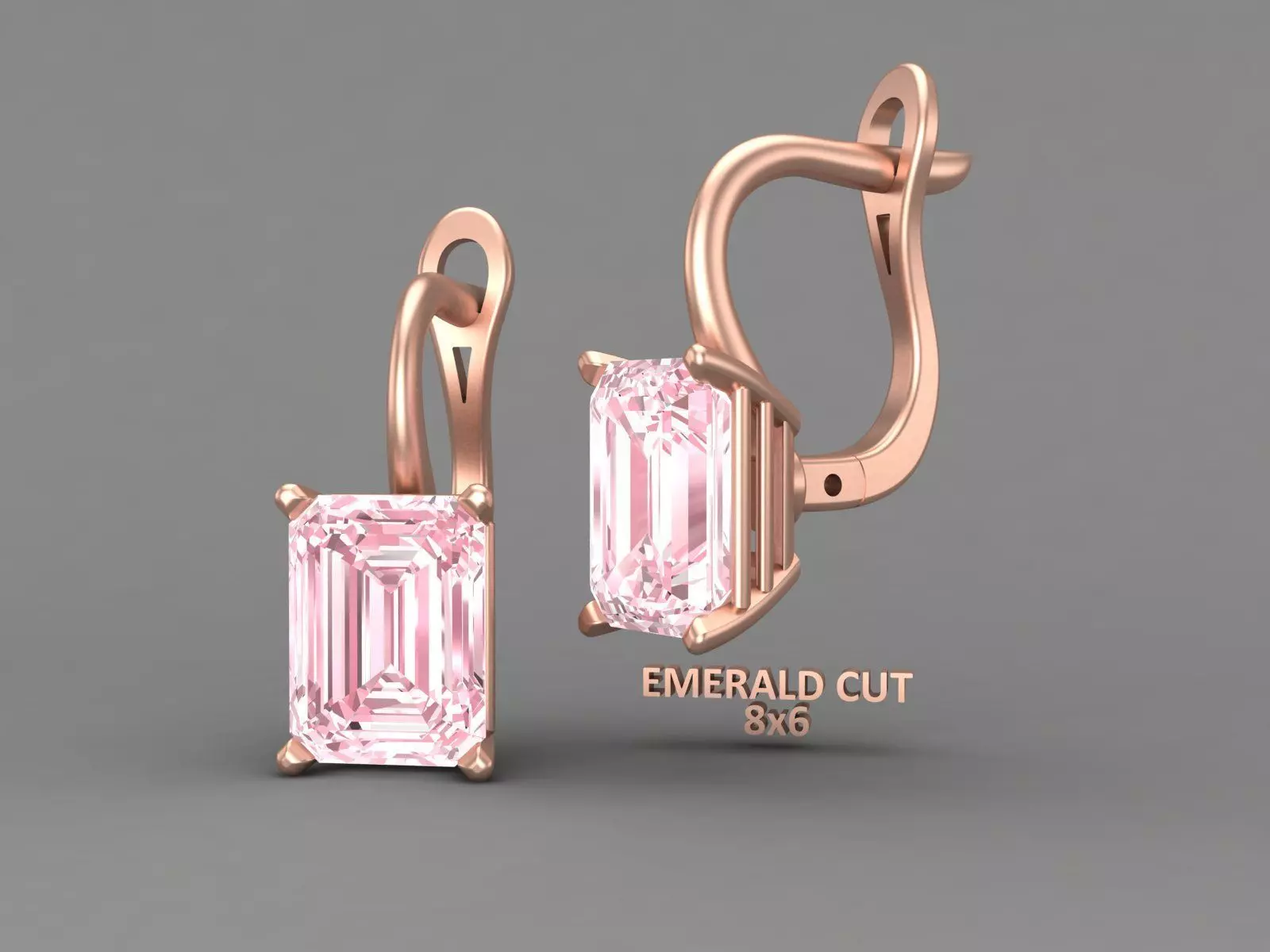Emerald Cut Gemstones Classy Earrings 3D CAD Design 3D print model_3