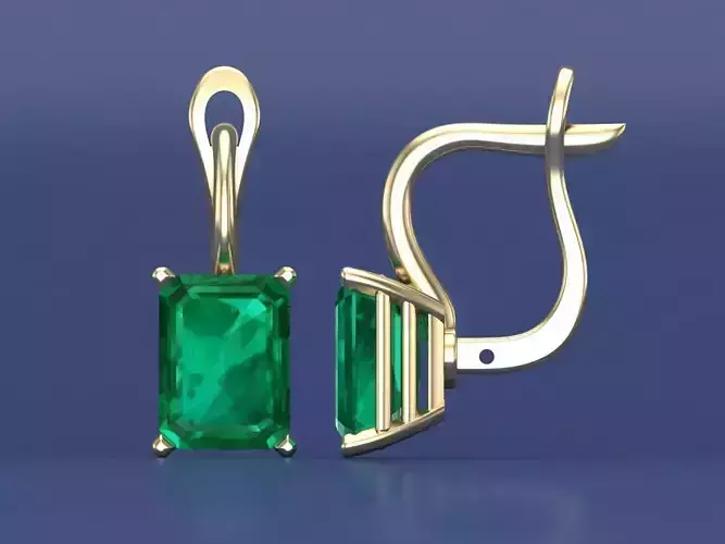 Emerald Cut Gemstones Classy Earrings 3D CAD Design