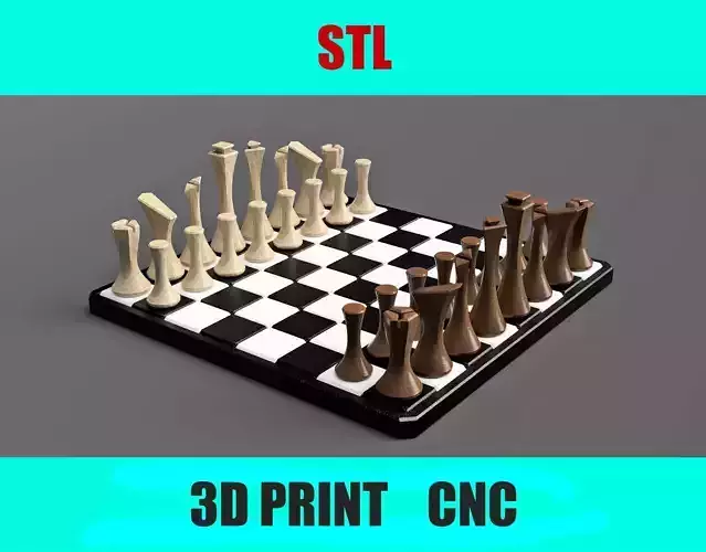 Chess Set with Modular Board STL for 3D Print and CNC