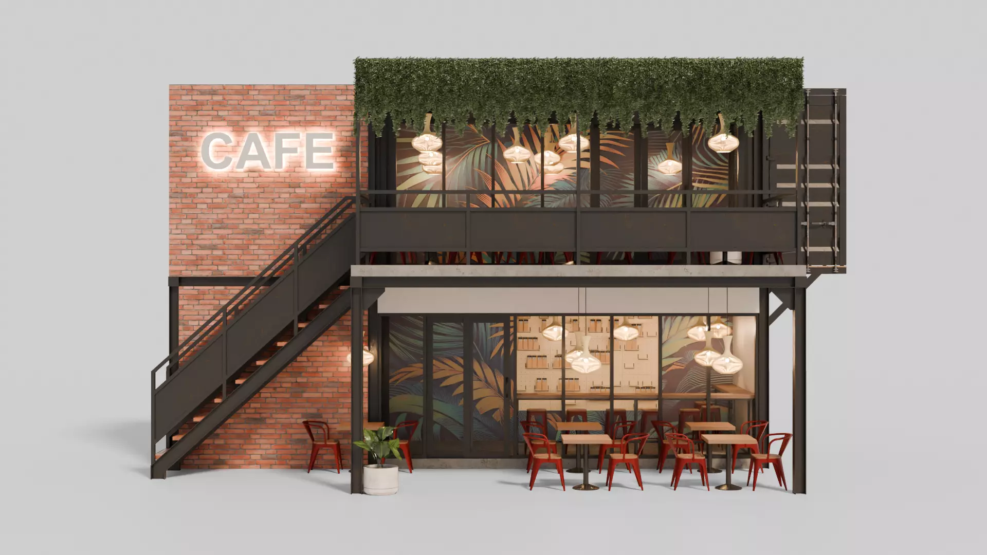 Two Story Industrial Container Cafe 3D model