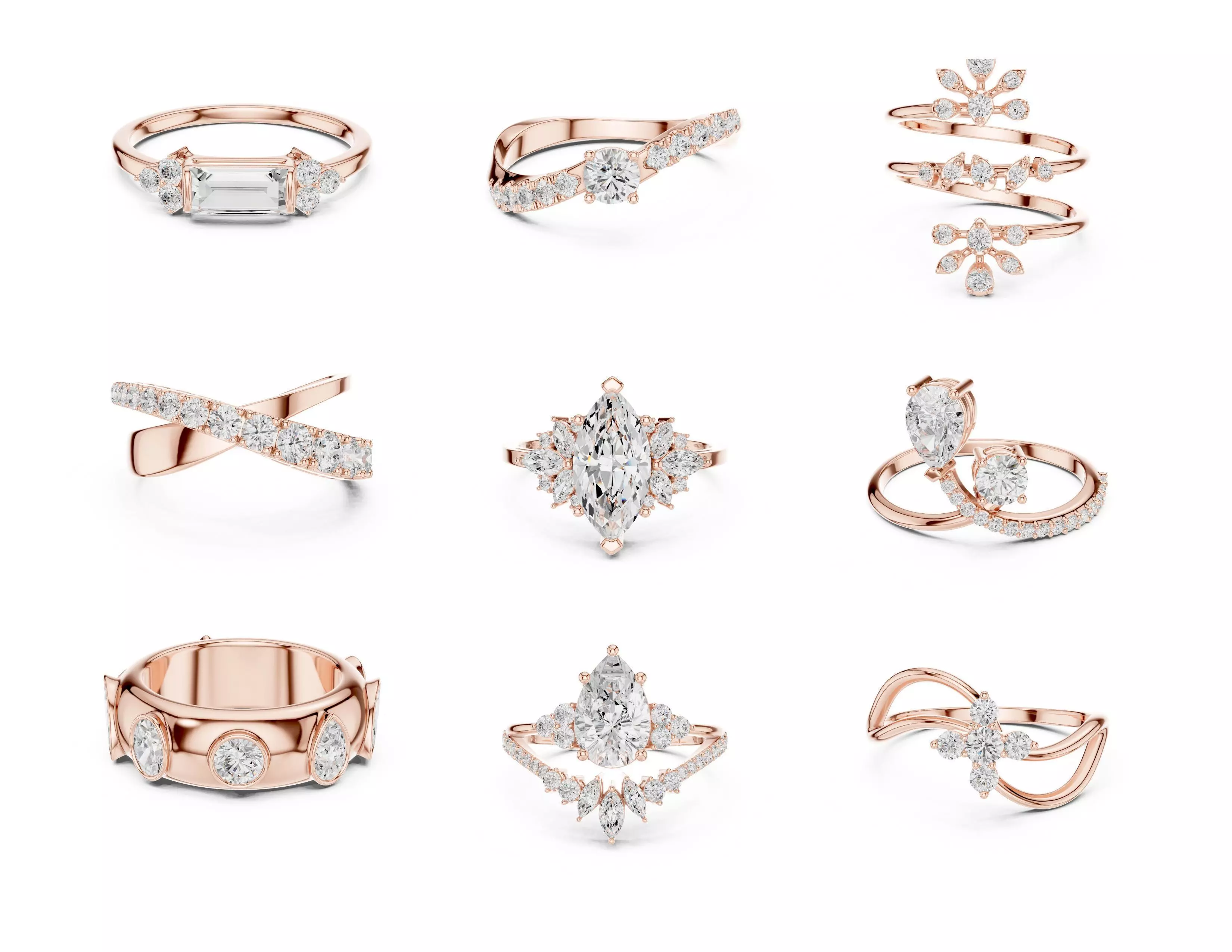 3D Printable Diamond Ring Models STL 3DM File 3D print model 3D print model_20