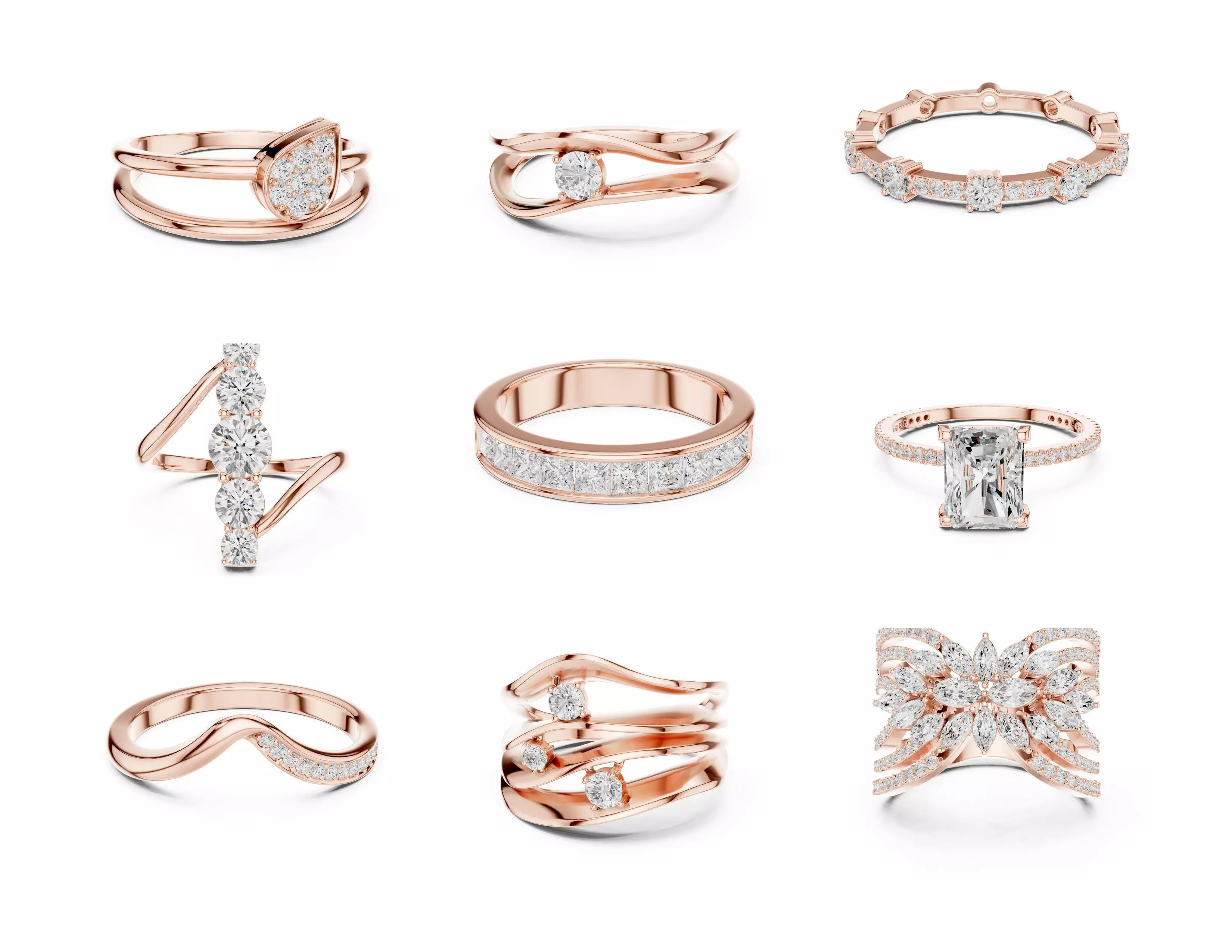 3D Printable Diamond Ring Models STL 3DM File 3D print model 3D print model_21