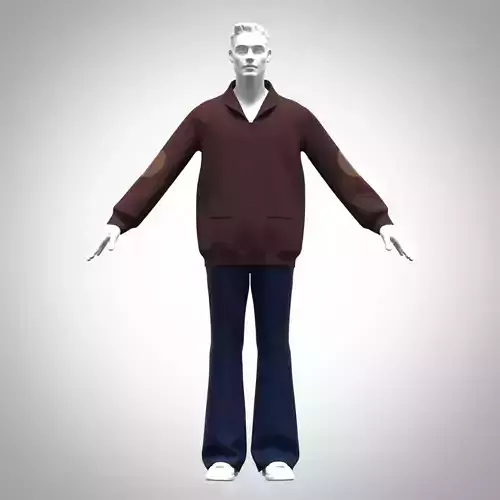 Mens Sweater and flare pant 3d clothing rigged model Low-poly 3D model