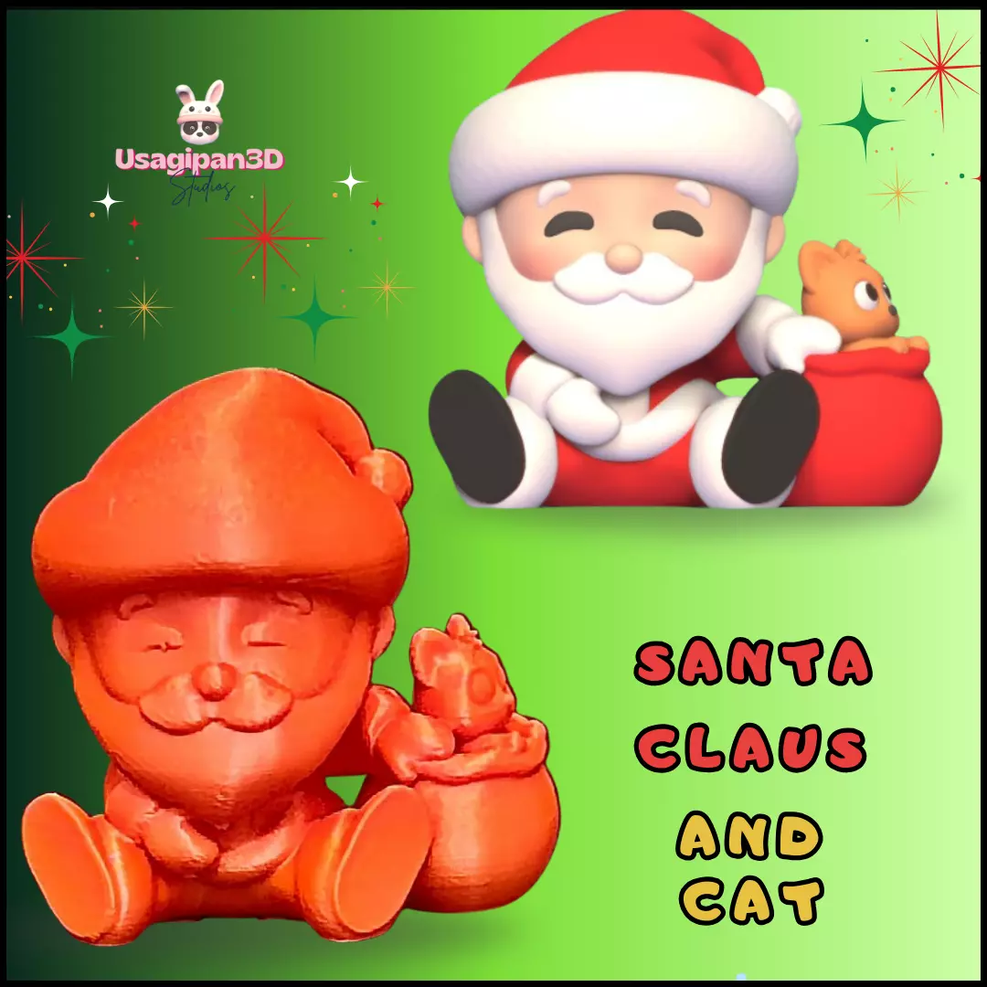 Santa Claus and Cat 3D print model_0