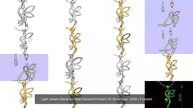 Light Jewelry Marquise Style Diamond Pendent 3D ShowCase- X008
