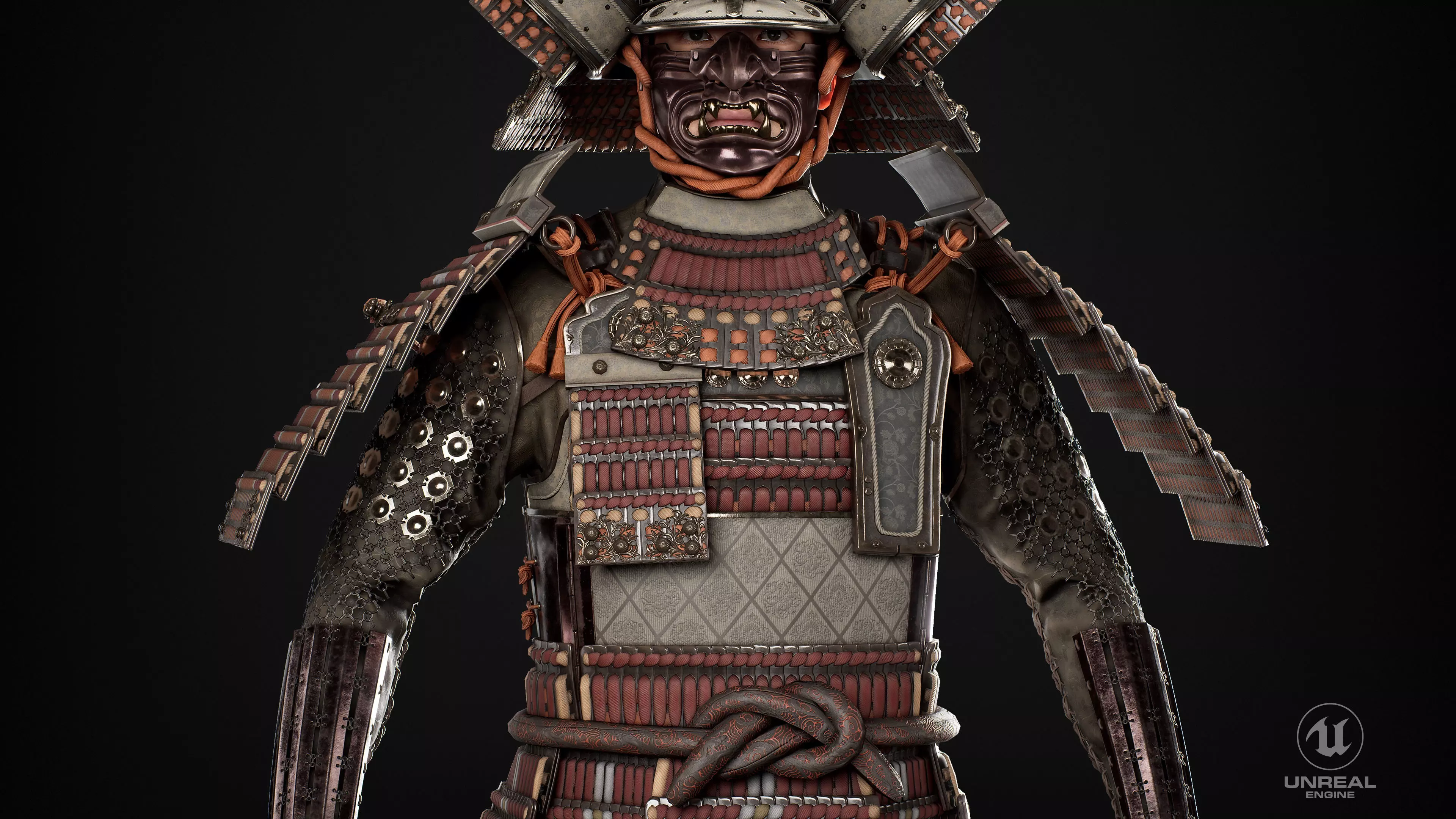 Red Japanese Samurai Character  Low-poly 3D model_2