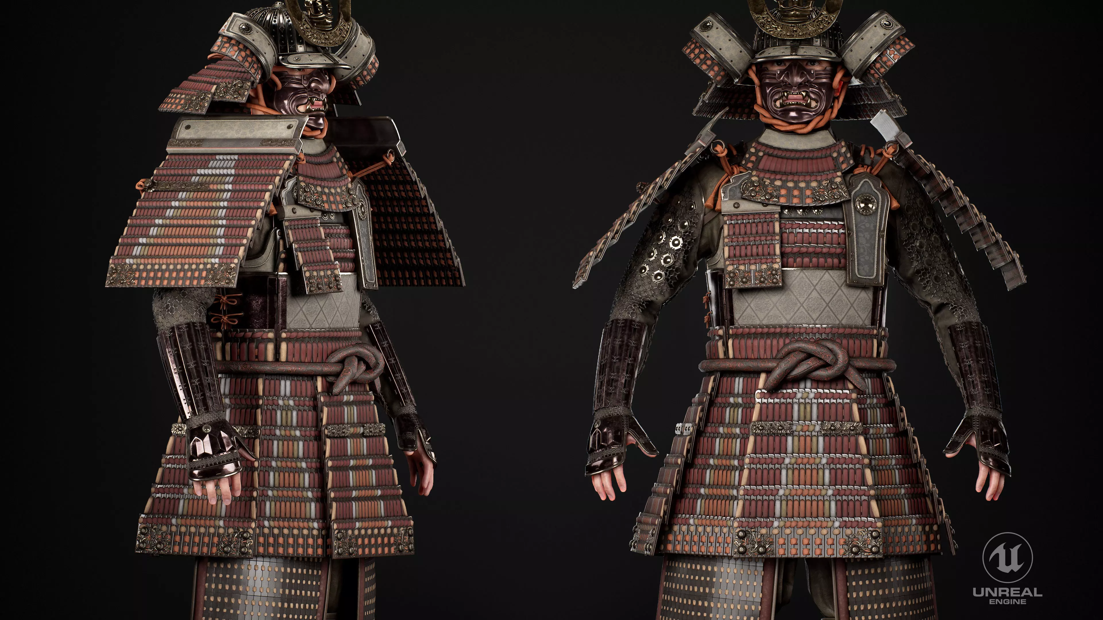 Red Japanese Samurai Character  Low-poly 3D model_12