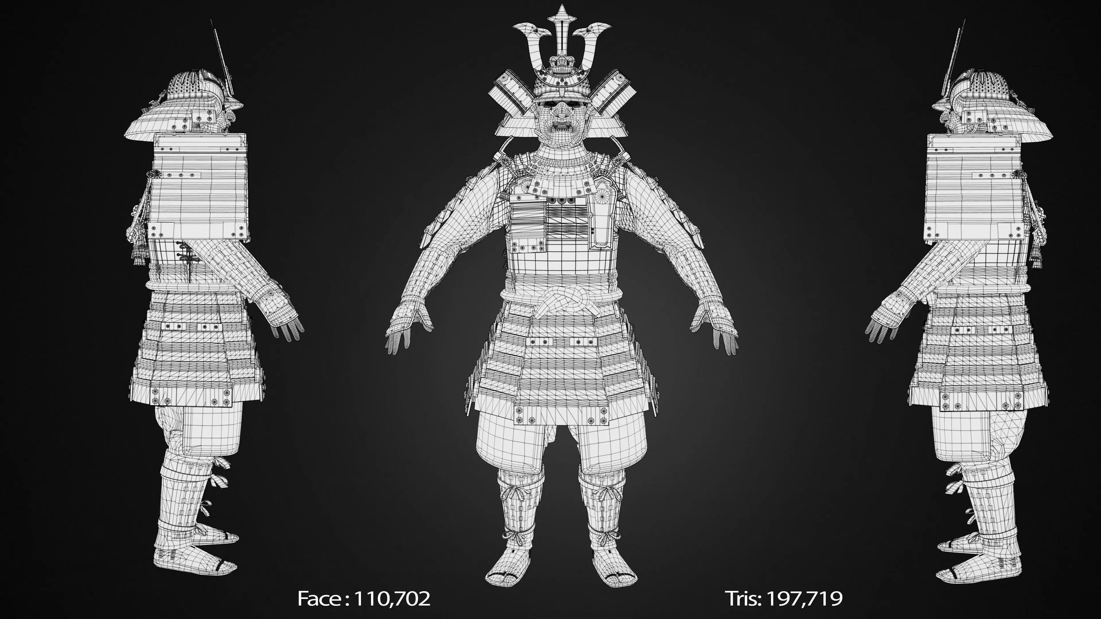 Red Japanese Samurai Character  Low-poly 3D model_16