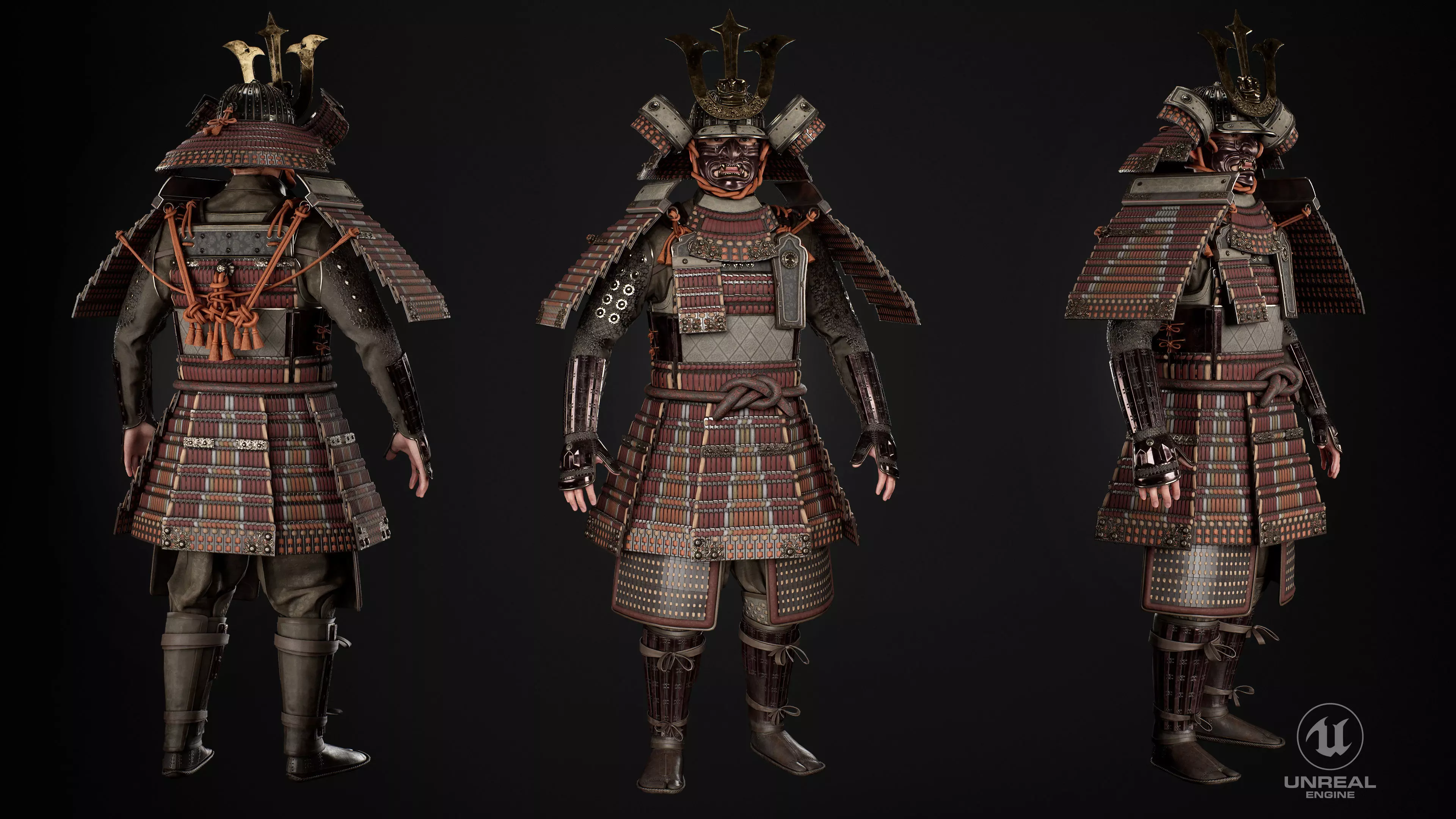 Red Japanese Samurai Character  Low-poly 3D model_1