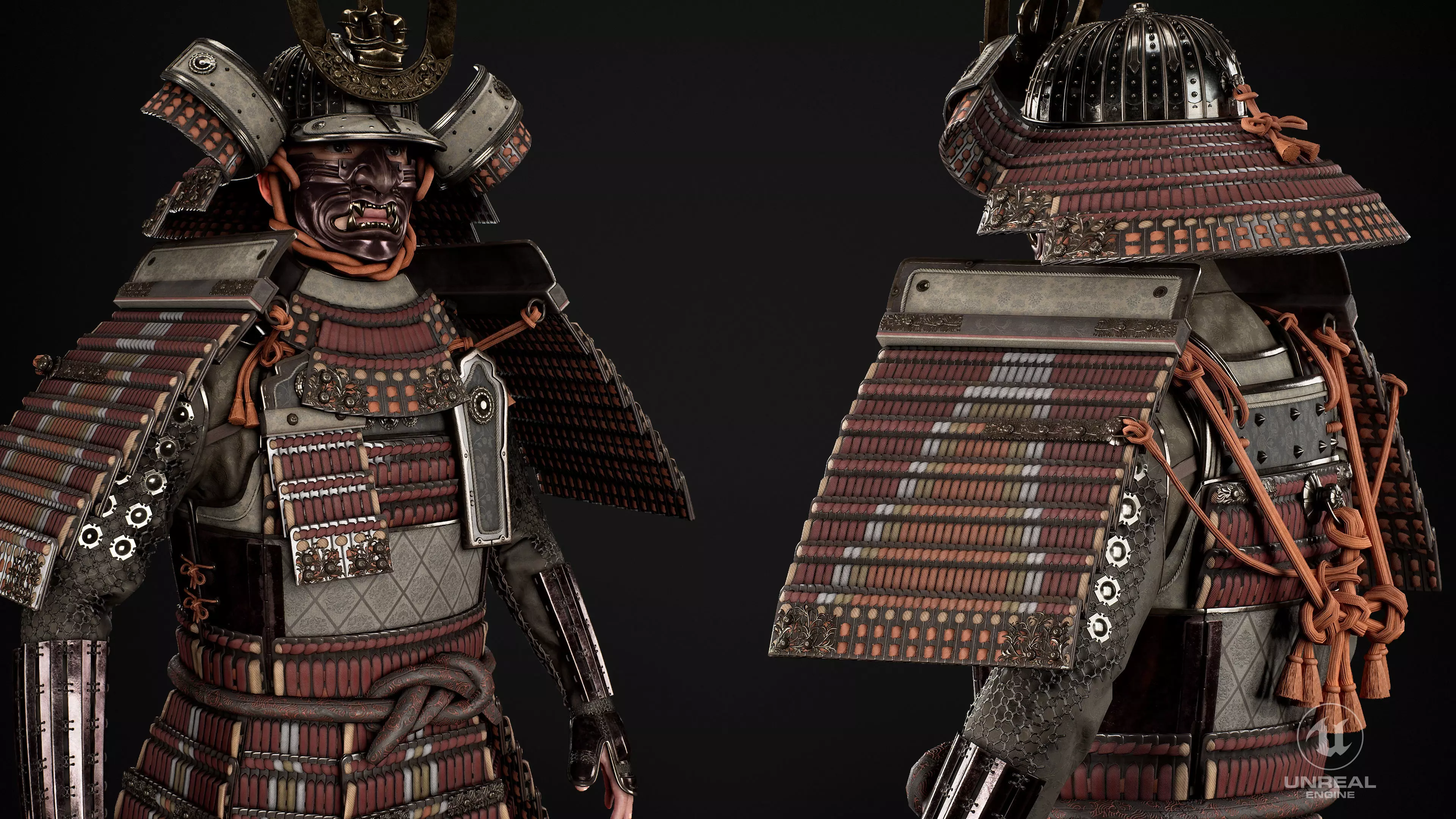 Red Japanese Samurai Character  Low-poly 3D model_4