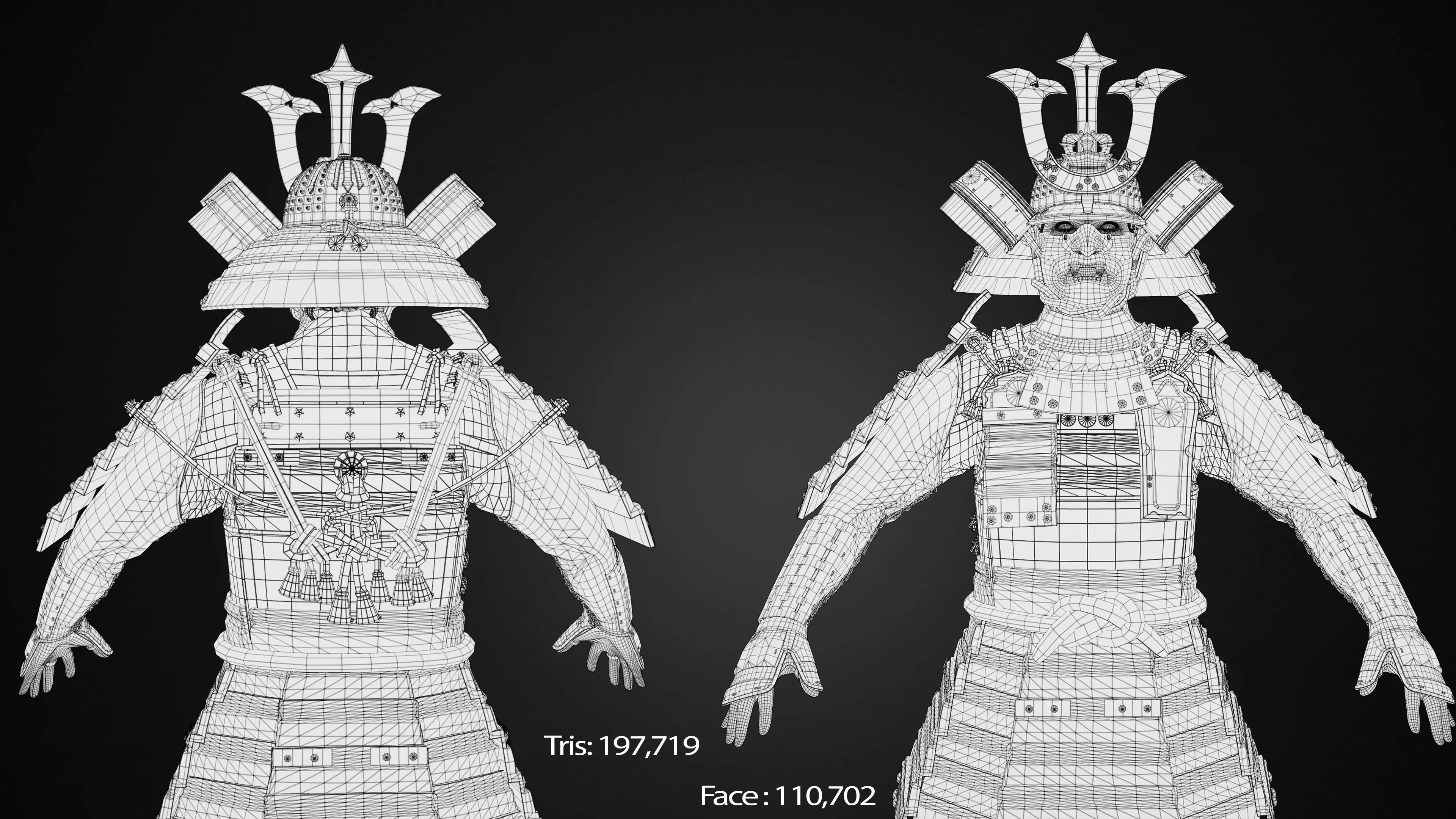 Red Japanese Samurai Character  Low-poly 3D model_17