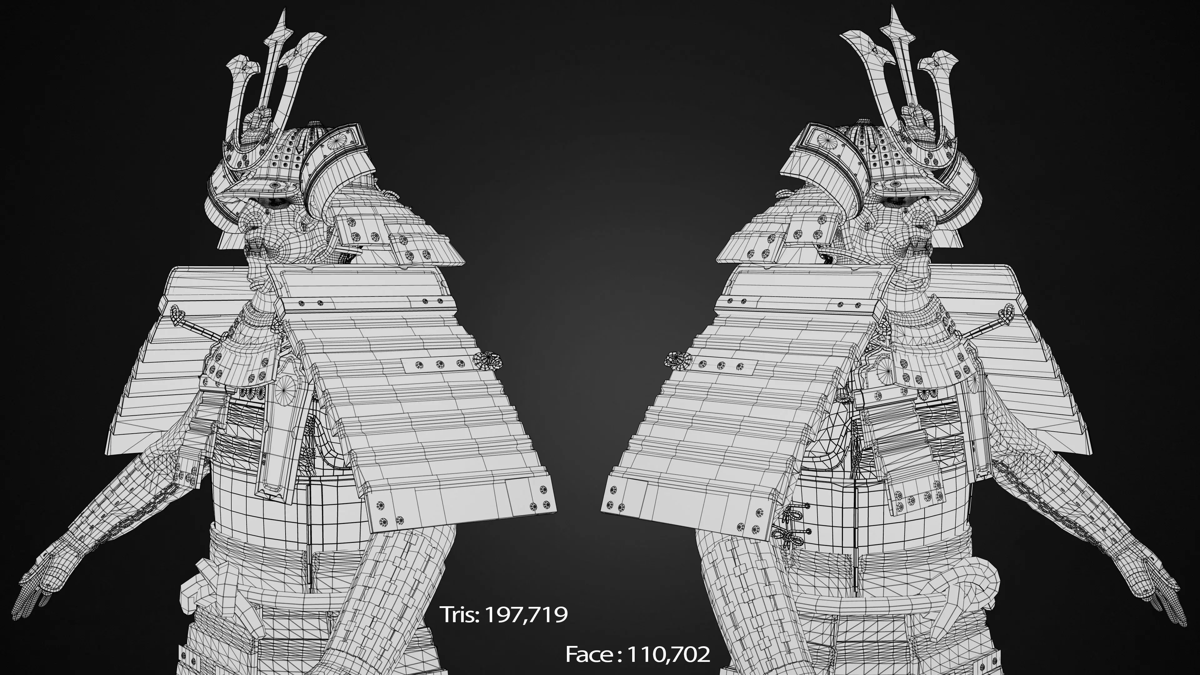 Red Japanese Samurai Character  Low-poly 3D model_20