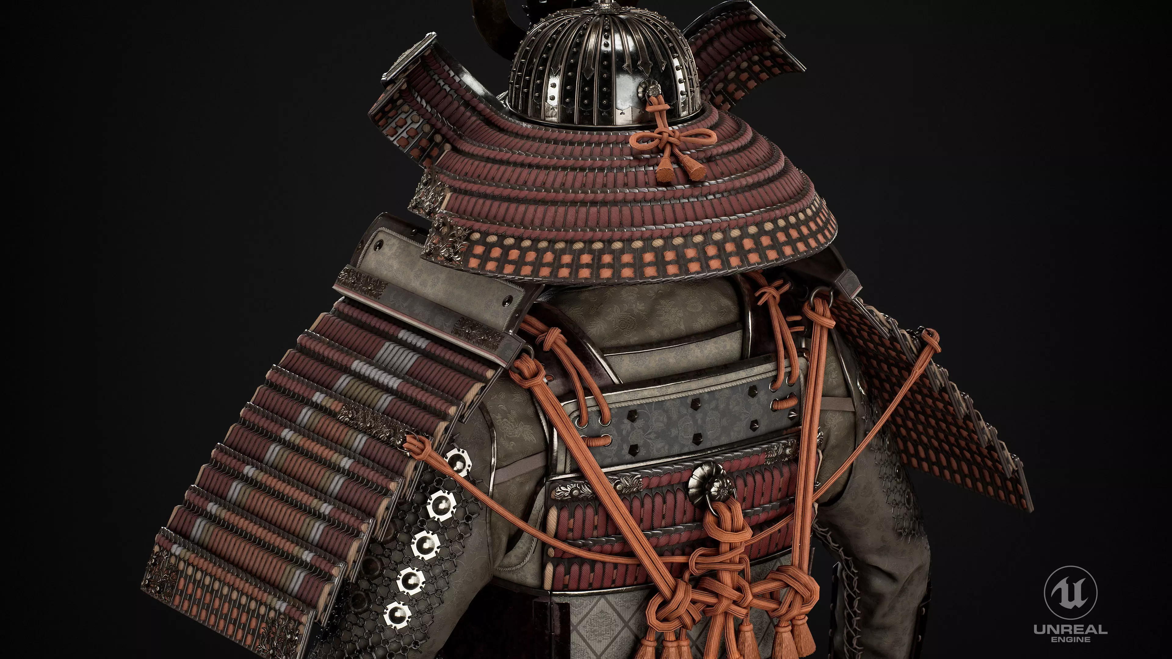 Red Japanese Samurai Character  Low-poly 3D model_14