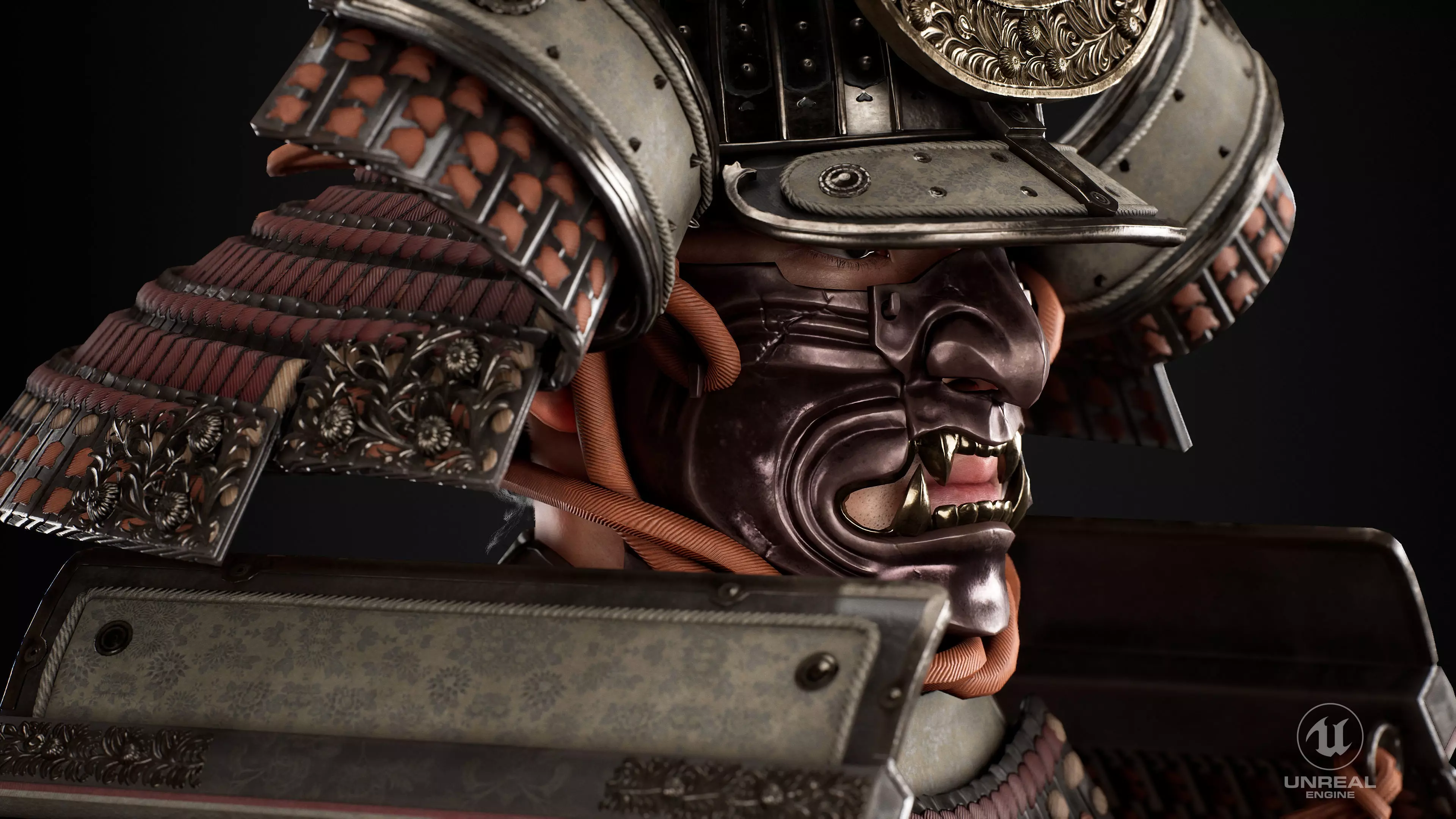 Red Japanese Samurai Character  Low-poly 3D model_8