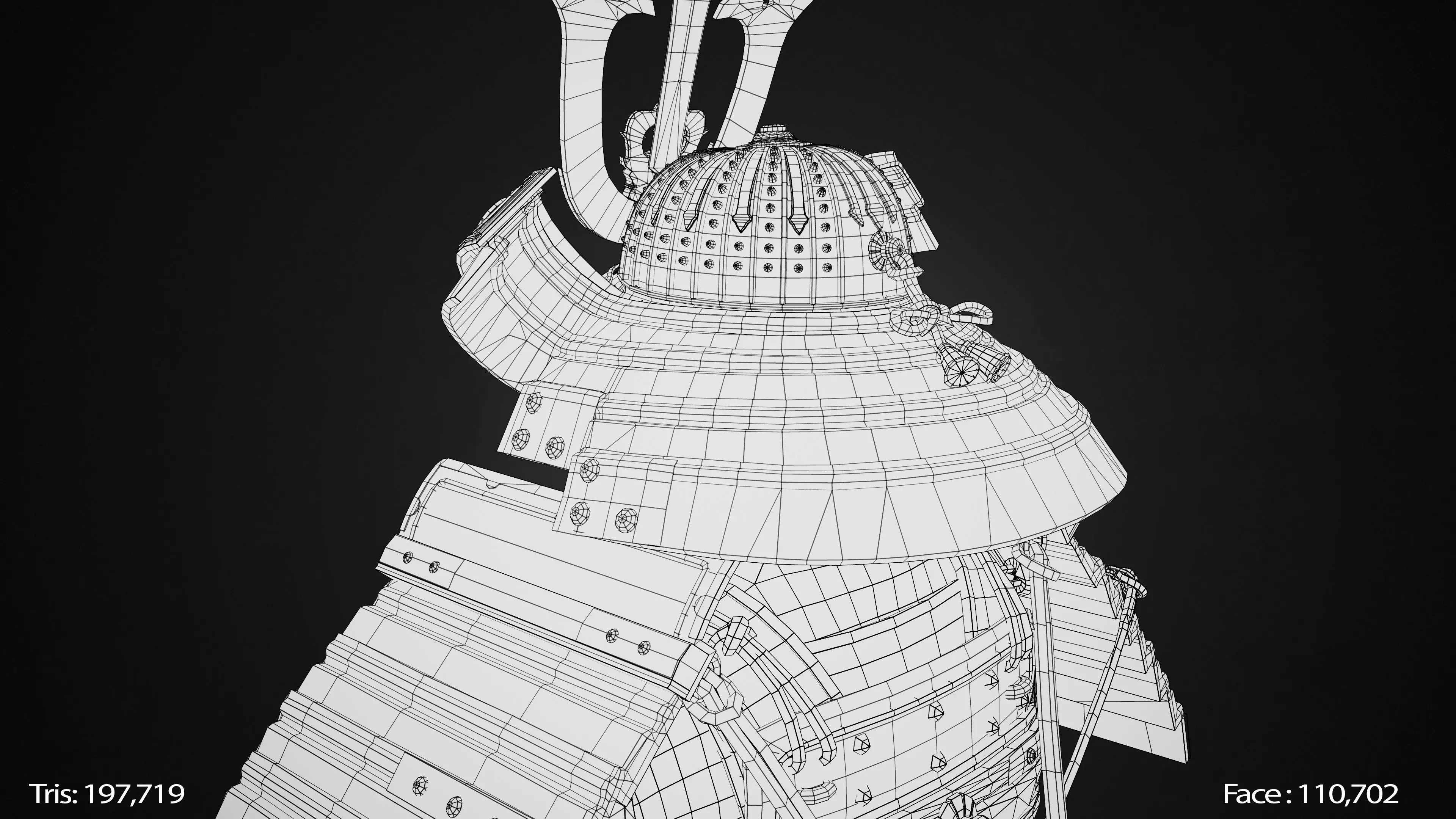 Red Japanese Samurai Character  Low-poly 3D model_19