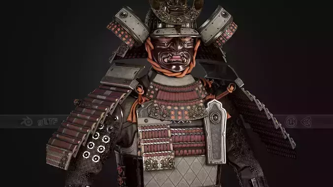 Red Japanese Samurai Character  Low-poly 3D model