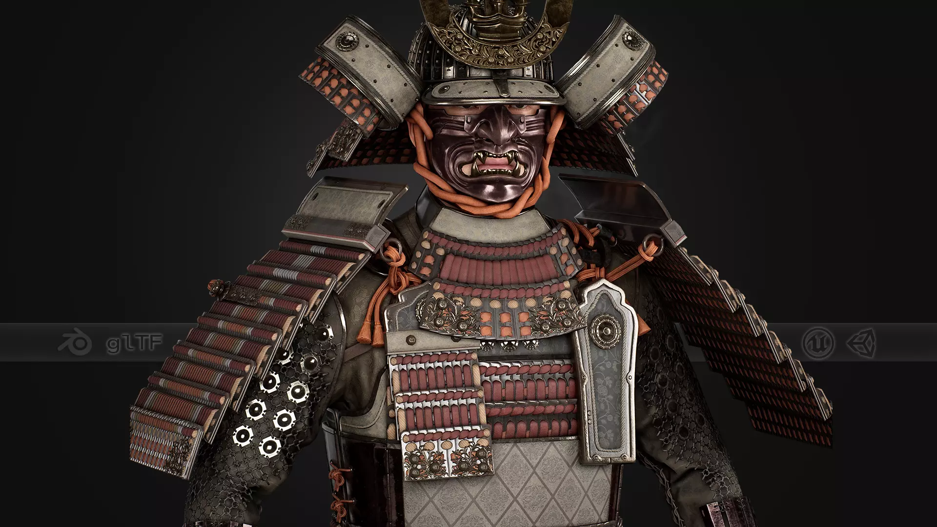 Red Japanese Samurai Character  Low-poly 3D model_0