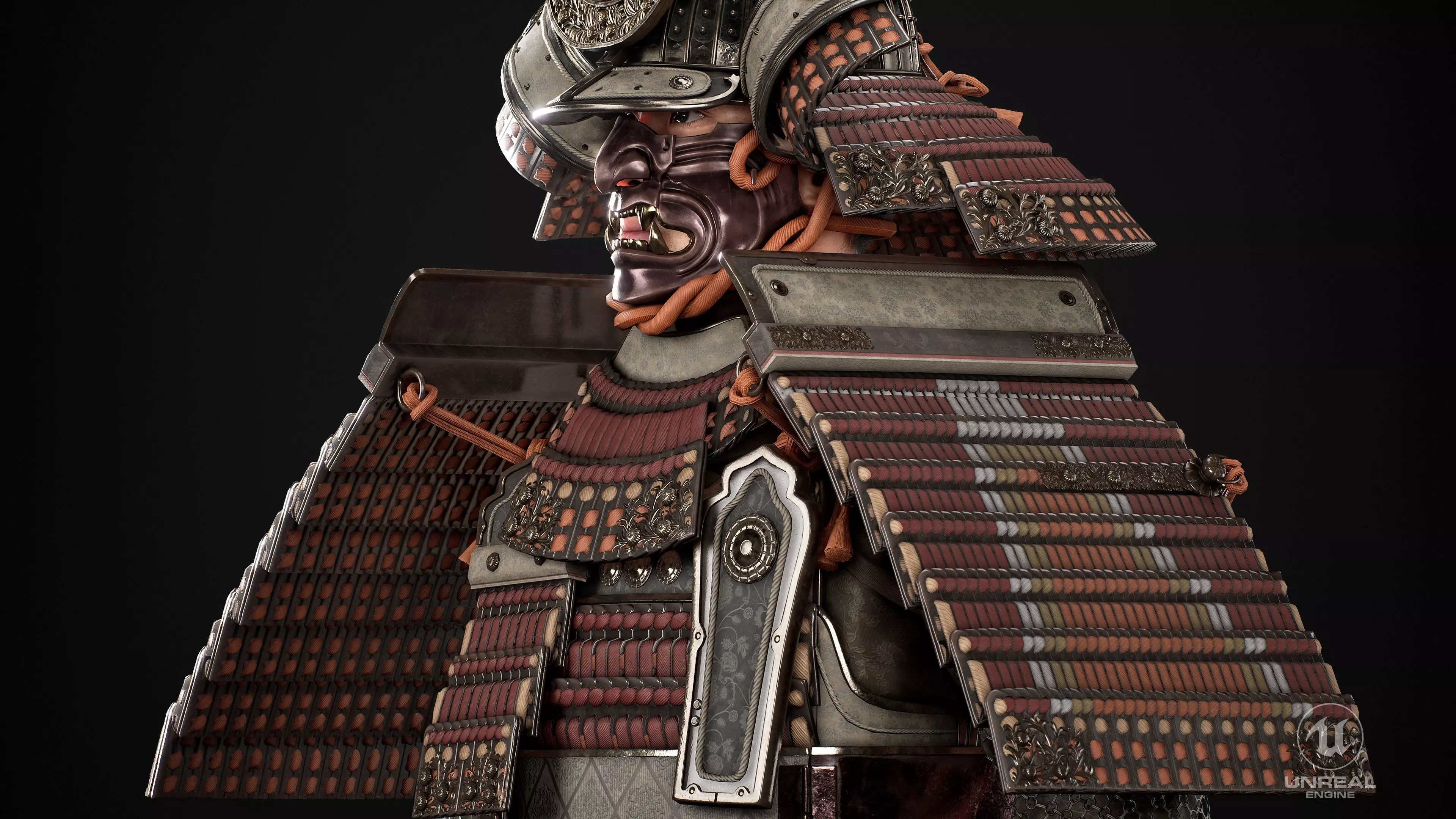 Red Japanese Samurai Character  Low-poly 3D model_13