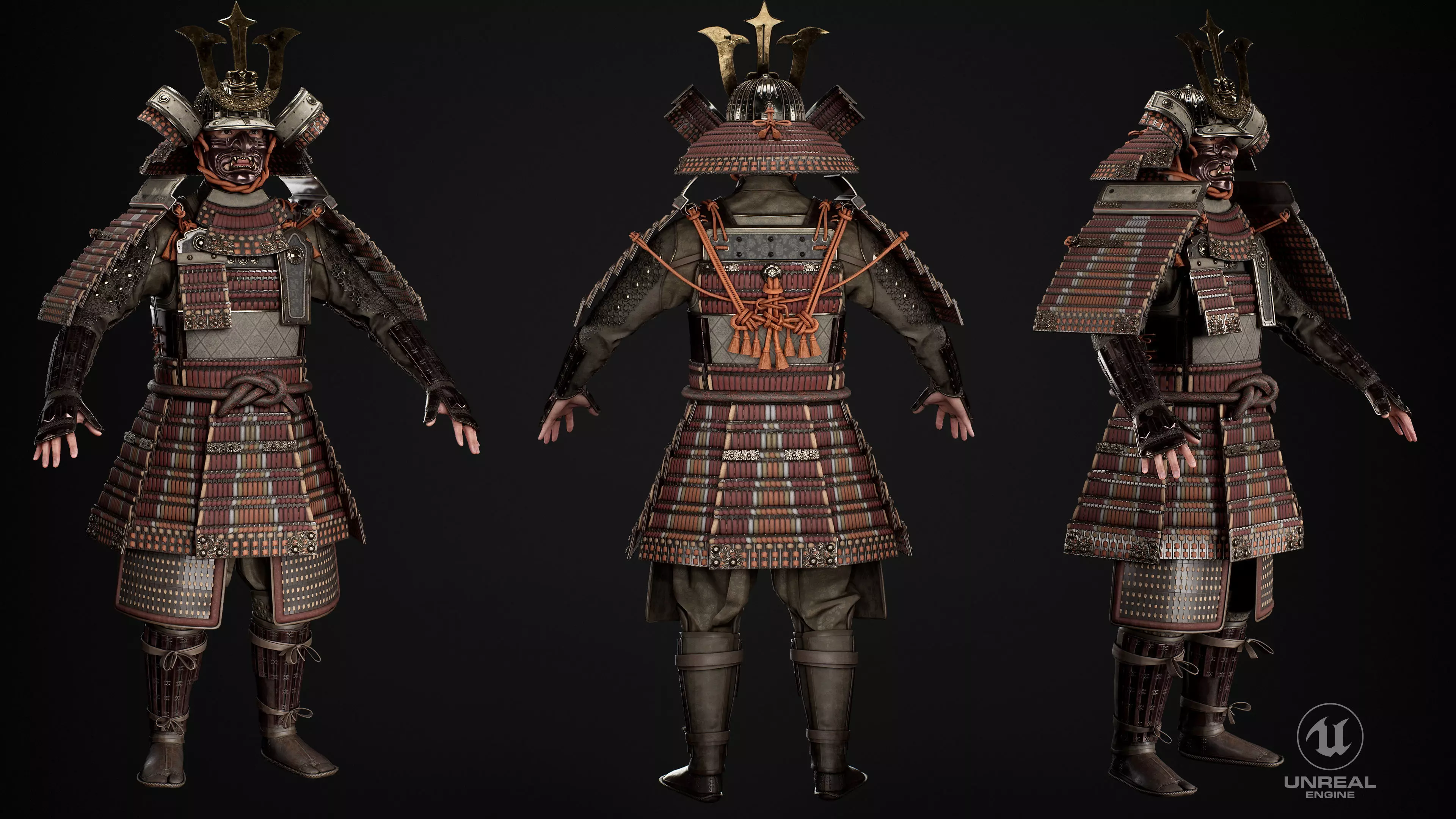 Red Japanese Samurai Character  Low-poly 3D model_7