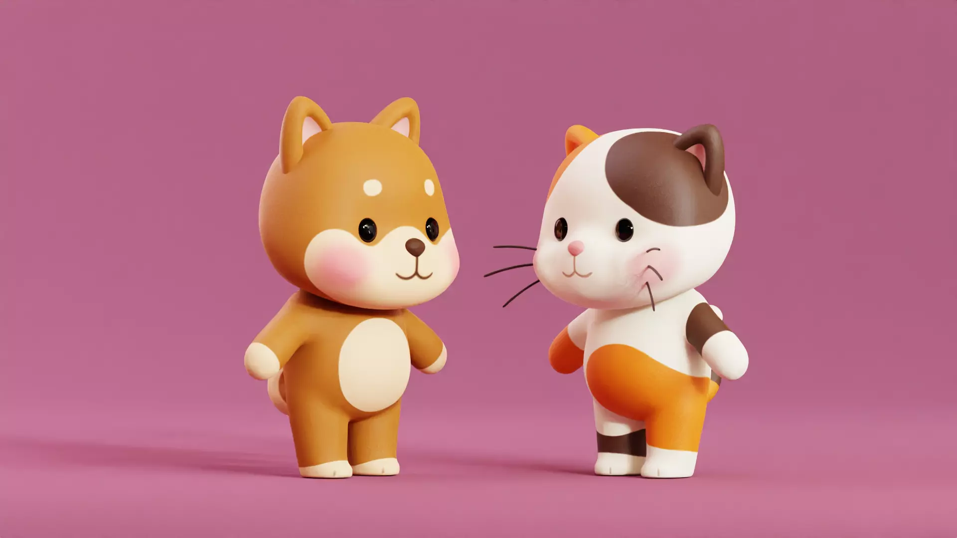 Cartoon Cat and Dog Shiba Chibi Kawaii Characters  Animals Pack  Low-poly 3D model_1