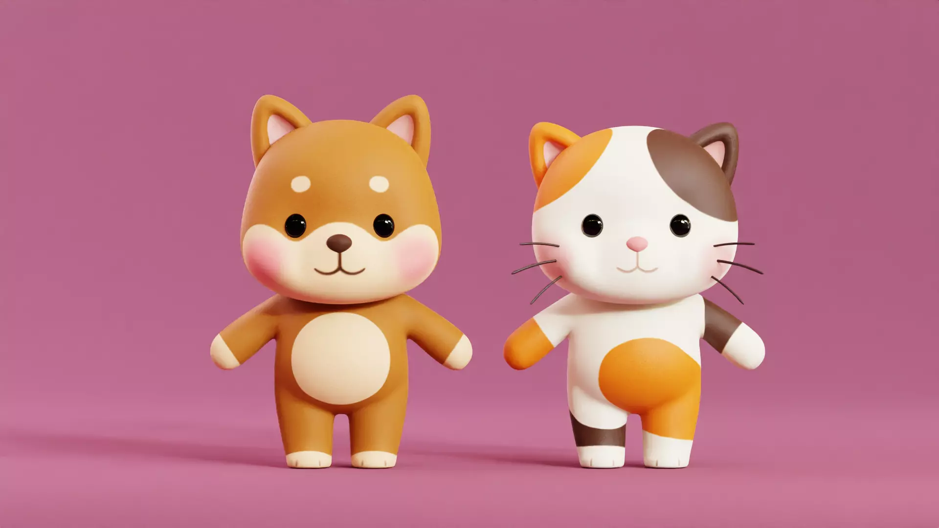 Cartoon Cat and Dog Shiba Chibi Kawaii Characters  Animals Pack  Low-poly 3D model_0
