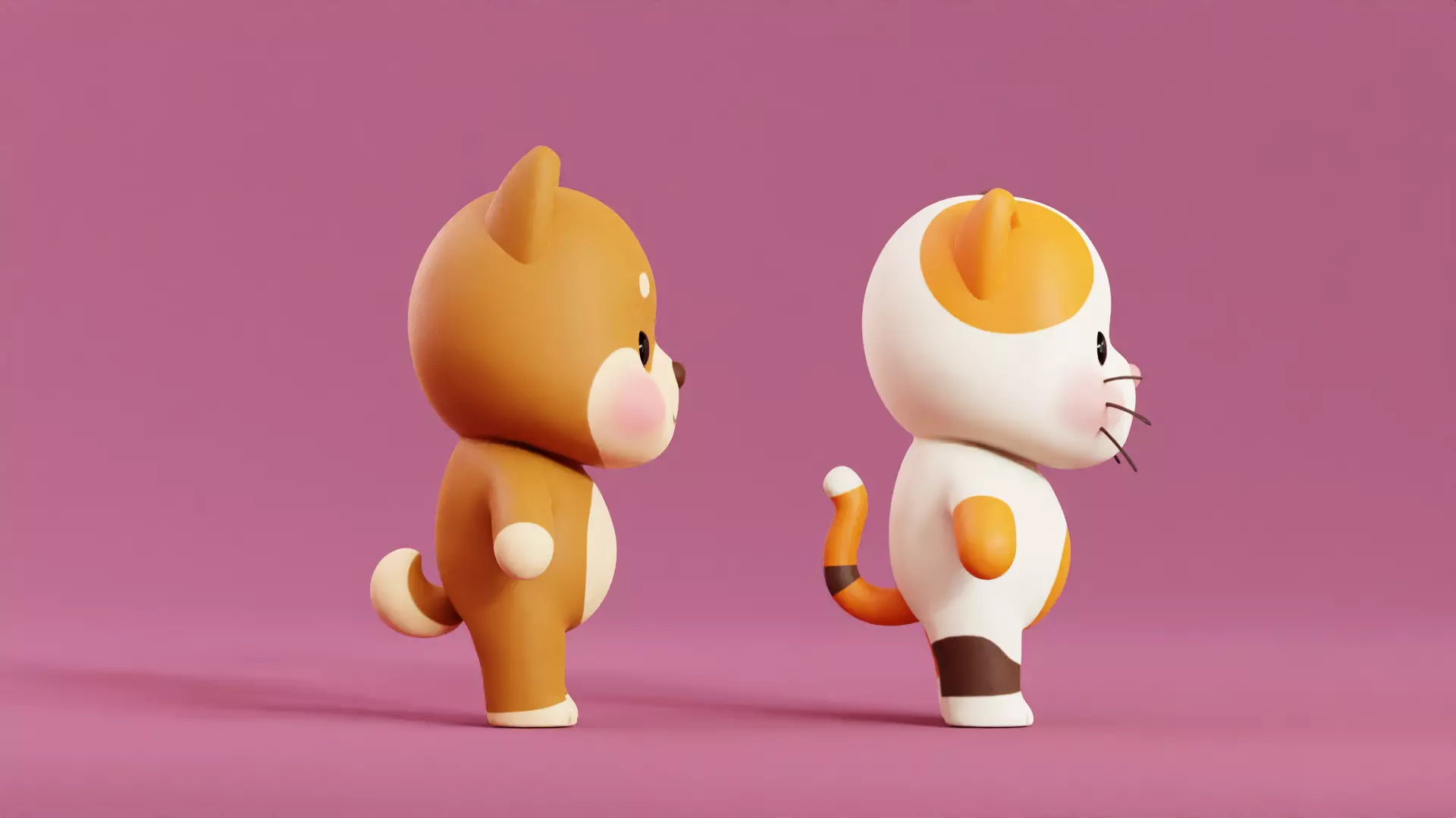 Cartoon Cat and Dog Shiba Chibi Kawaii Characters  Animals Pack  Low-poly 3D model_2