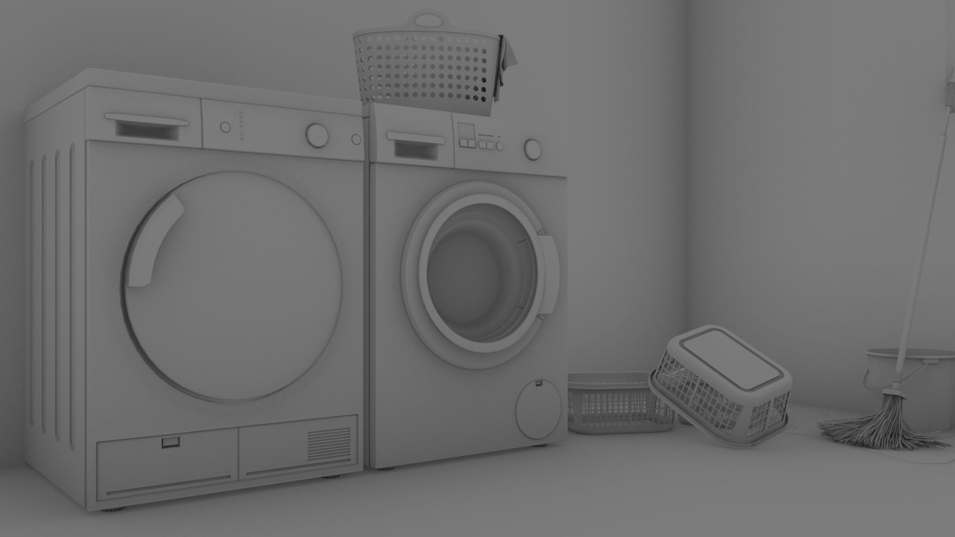 Laundry 3D room with two washing machines 3D model_1