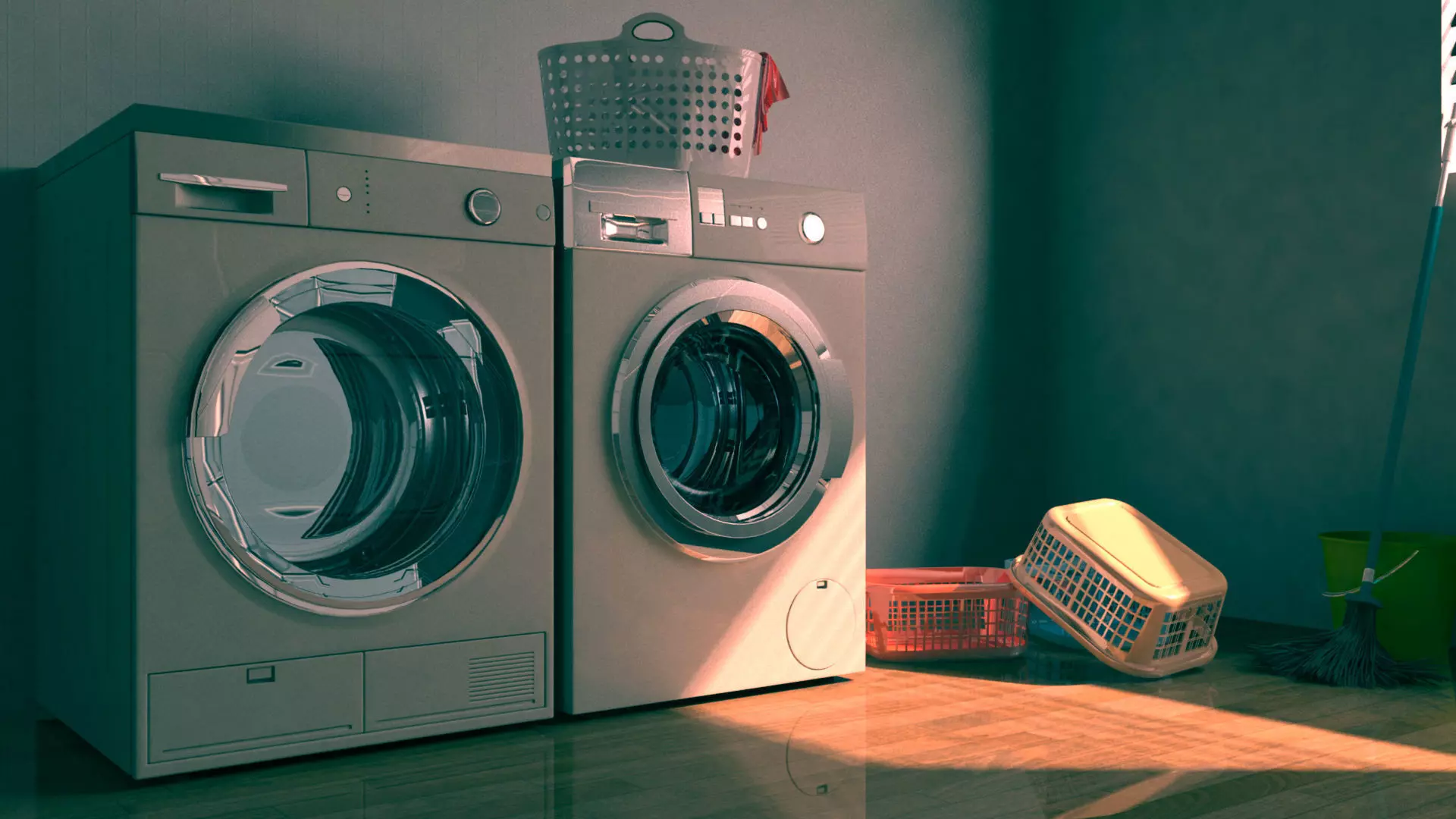 Laundry 3D room with two washing machines 3D model_0