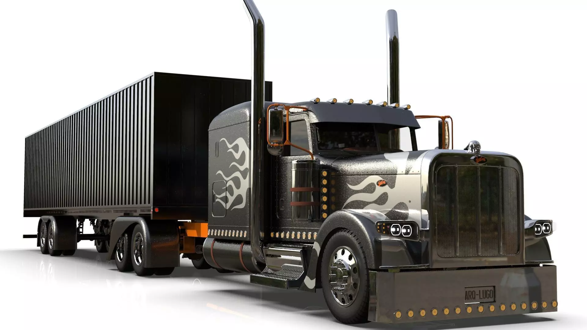 Bad Bunny s Peterbilt 389 Truck and Trailer Midpoly 3D model_14