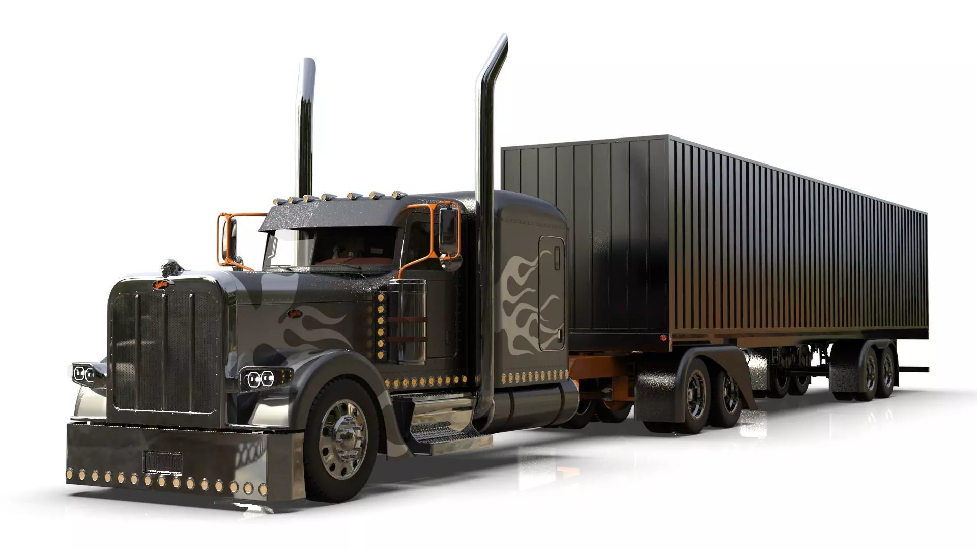 Bad Bunny s Peterbilt 389 Truck and Trailer Midpoly 3D model_0
