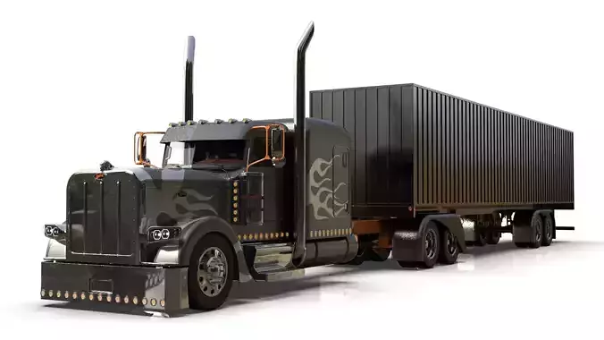 Bad Bunny s Peterbilt 389 Truck and Trailer Midpoly 3D model