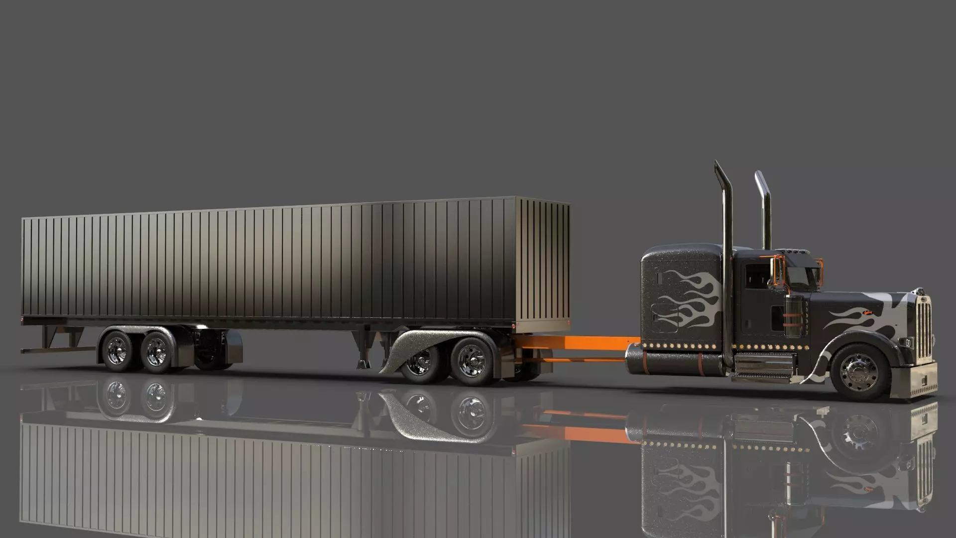 Bad Bunny s Peterbilt 389 Truck and Trailer Midpoly 3D model_21