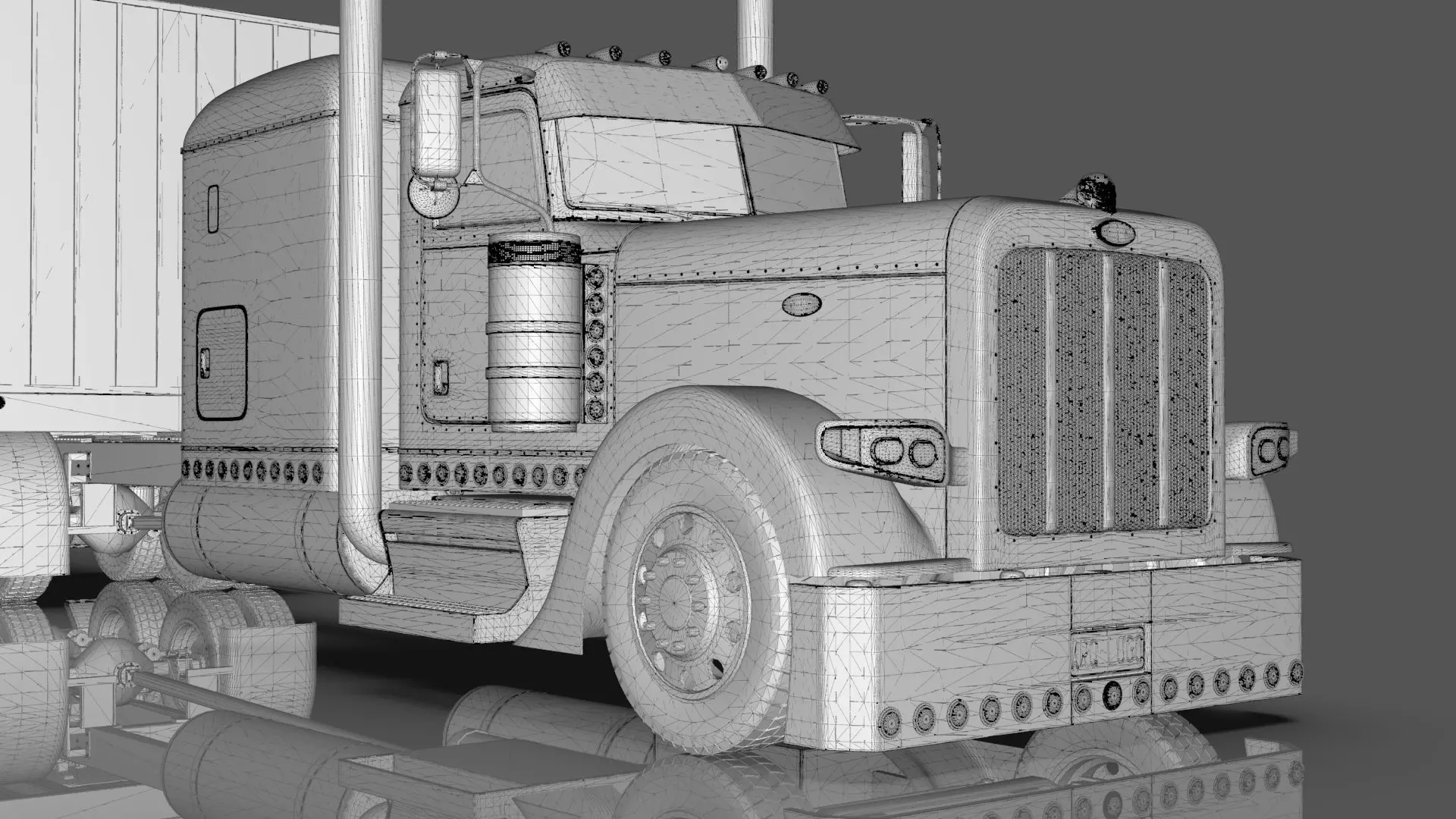 Bad Bunny s Peterbilt 389 Truck and Trailer Midpoly 3D model_42