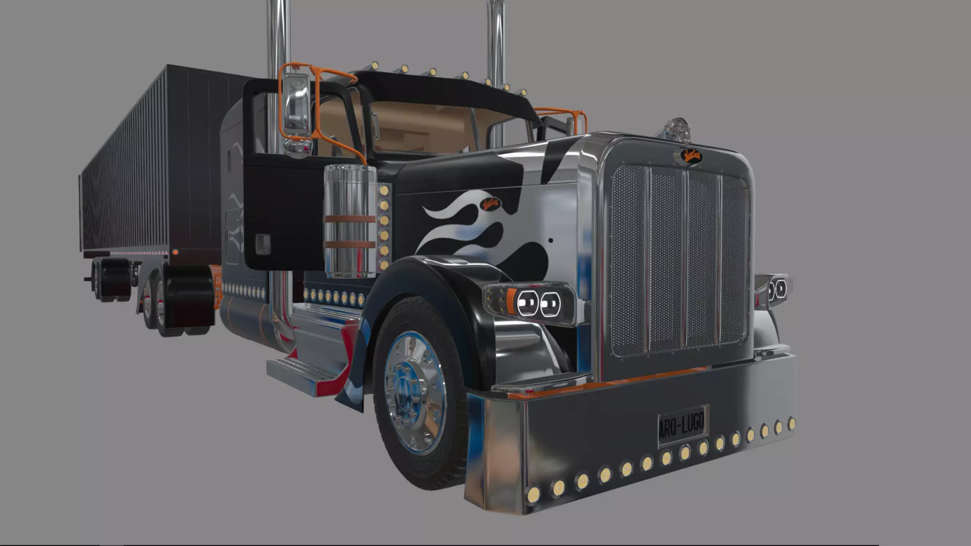 Bad Bunny s Peterbilt 389 Truck and Trailer Midpoly 3D model_62