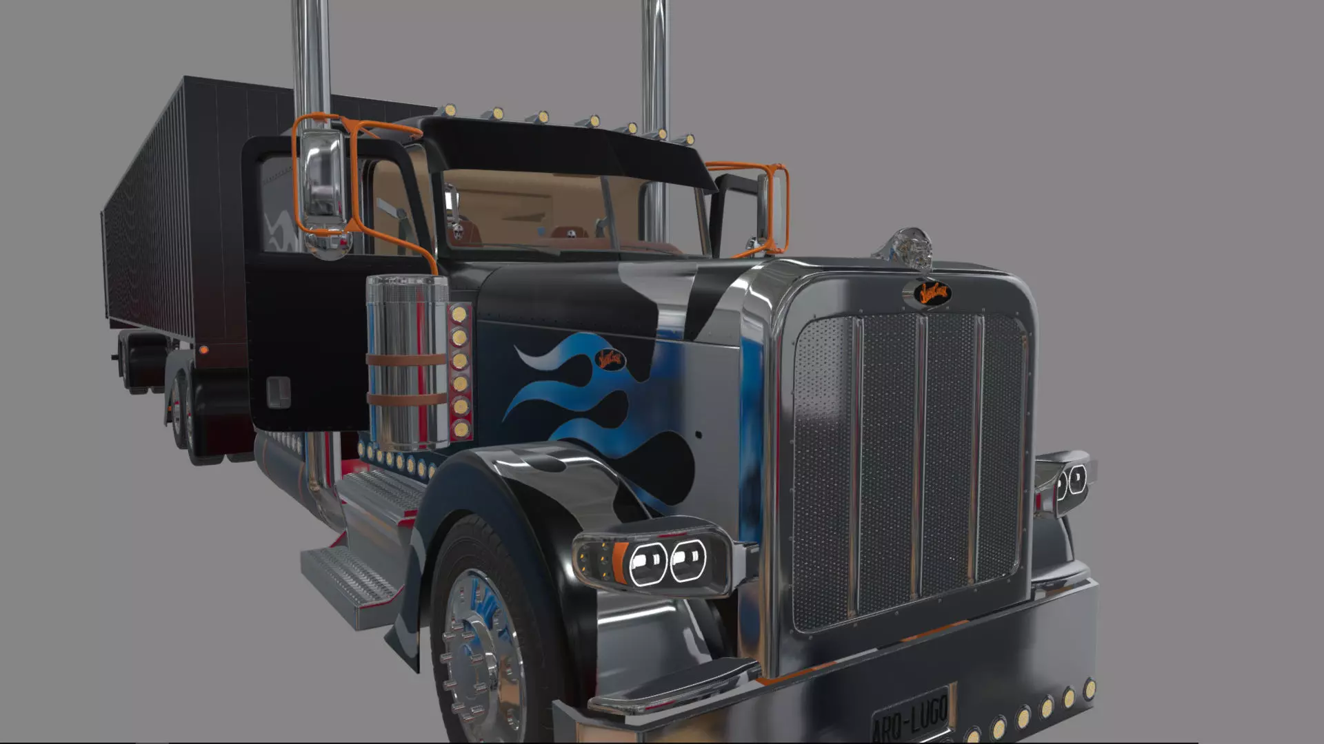 Bad Bunny s Peterbilt 389 Truck and Trailer Midpoly 3D model_63