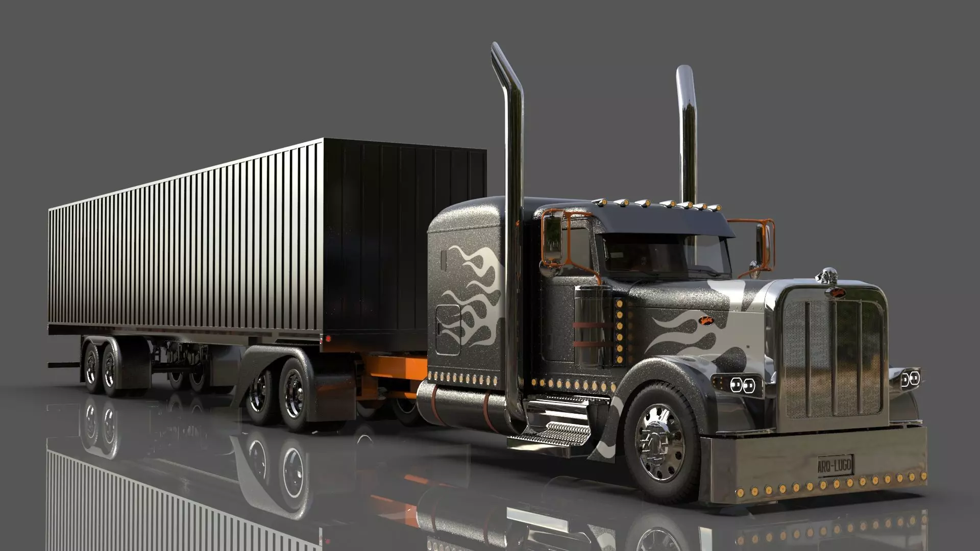 Bad Bunny s Peterbilt 389 Truck and Trailer Midpoly 3D model_19