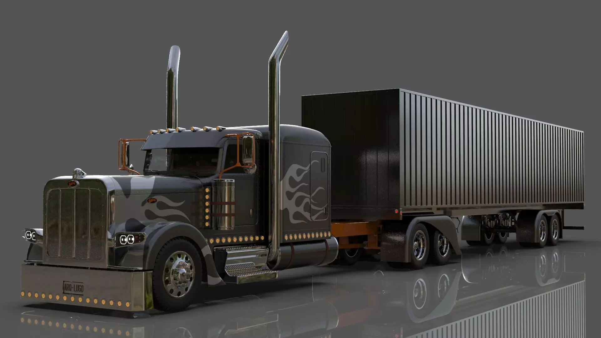 Bad Bunny s Peterbilt 389 Truck and Trailer Midpoly 3D model_20
