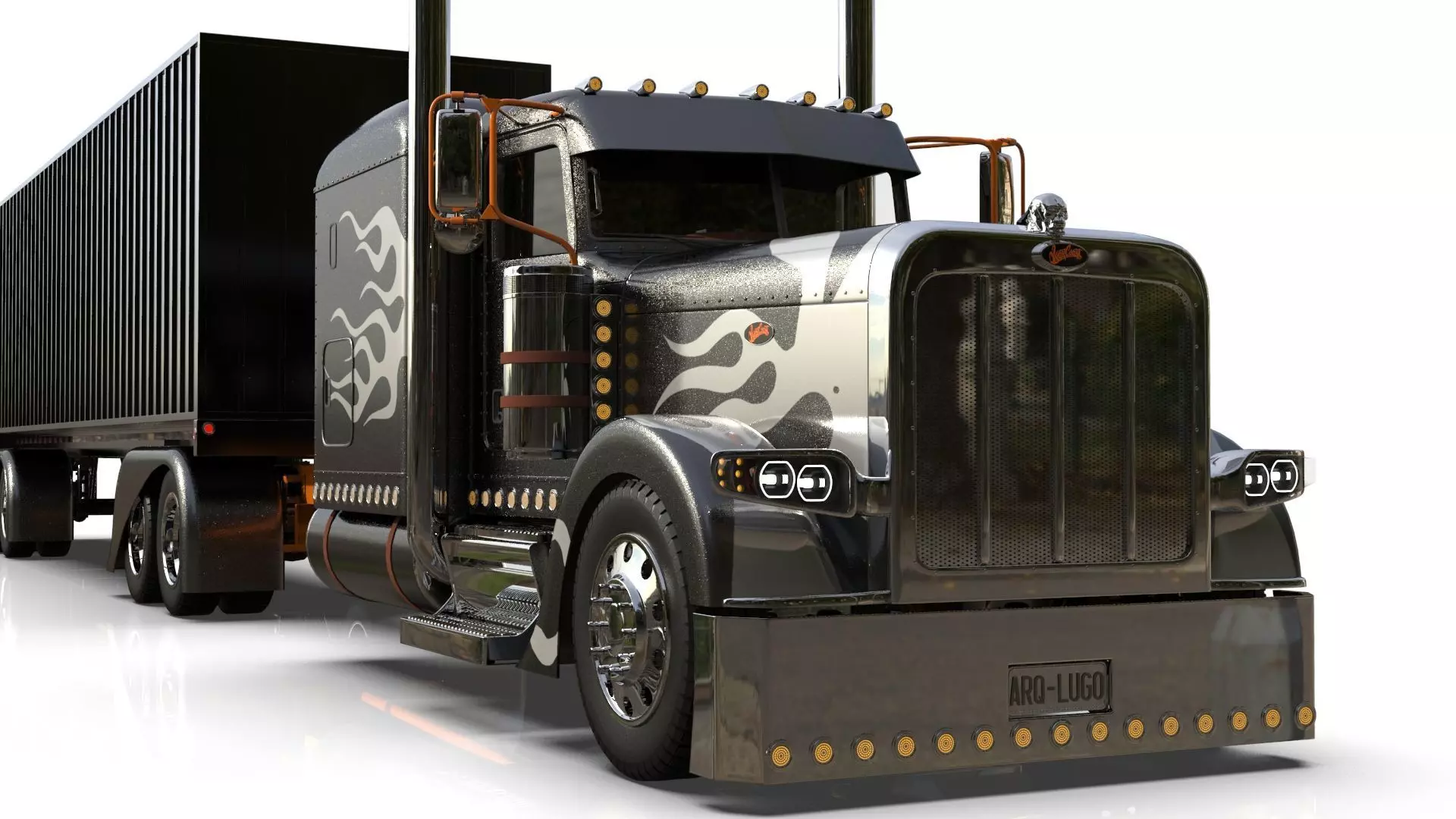 Bad Bunny s Peterbilt 389 Truck and Trailer Midpoly 3D model_13