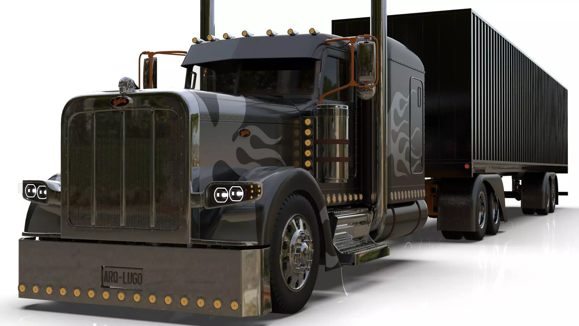 Bad Bunny s Peterbilt 389 Truck and Trailer Midpoly 3D model_17