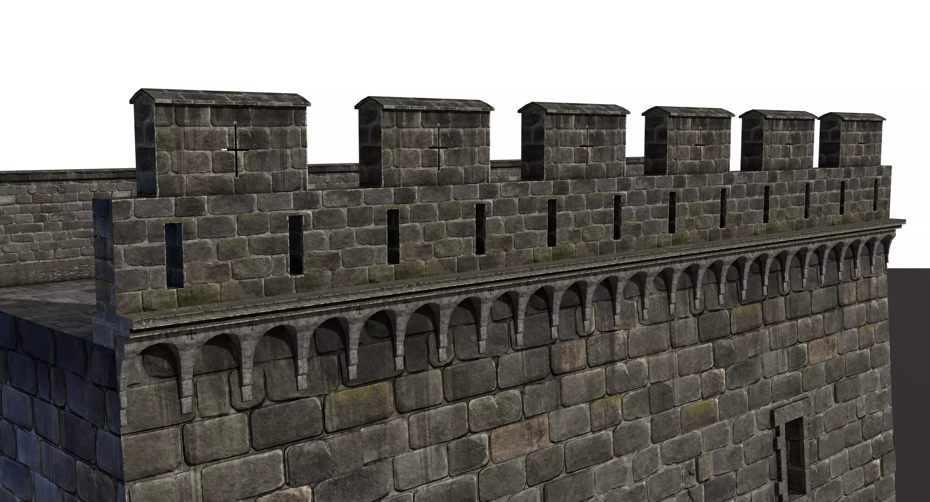 Fortress Stone Wall Low-poly 3D model_0