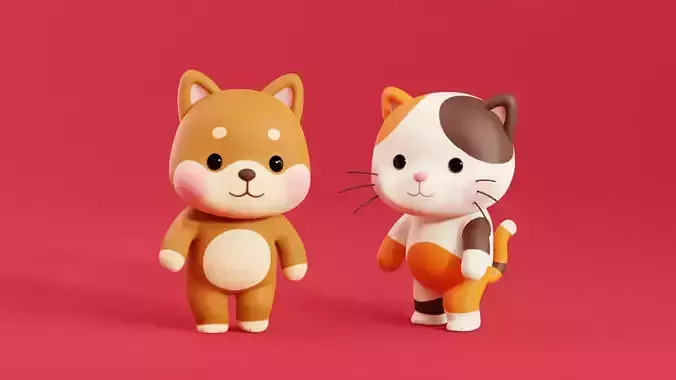 Cartoon Cat and Dog Rigged Animated Characters Animals Pack