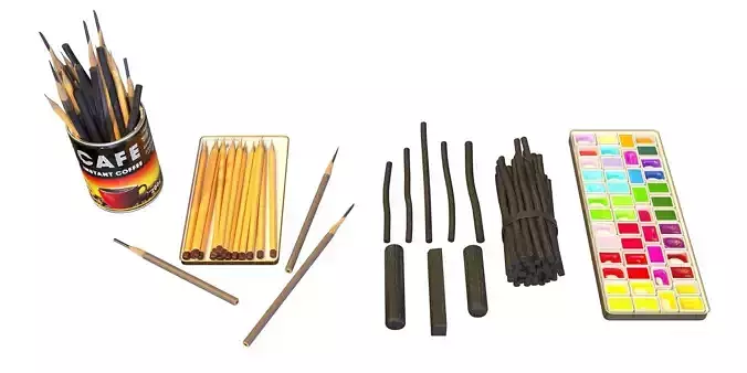 Pencils Charcoal Watercolor 3D model