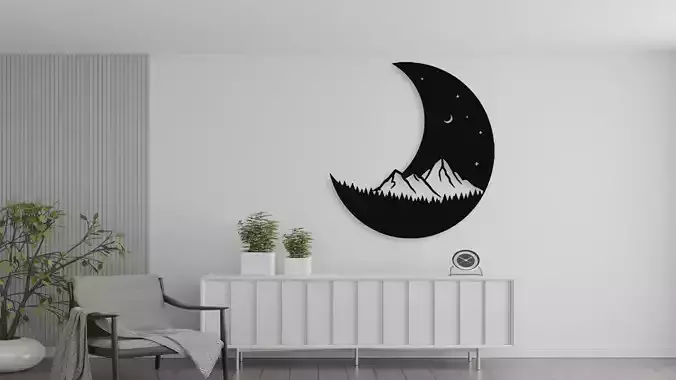 Mountain Moon Night Sky Wall Decor Art