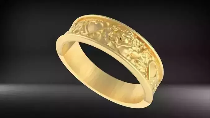 gold Angels heart wedding ring US SIZES 5 TO 15