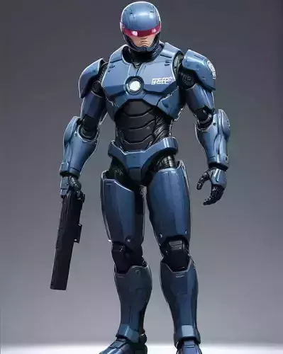 Futuristic Cyborg Soldier with Armor and Gun