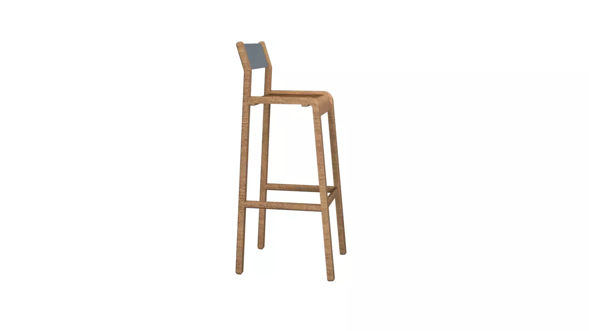 Modern Wooden Bar Stool 3D model_19