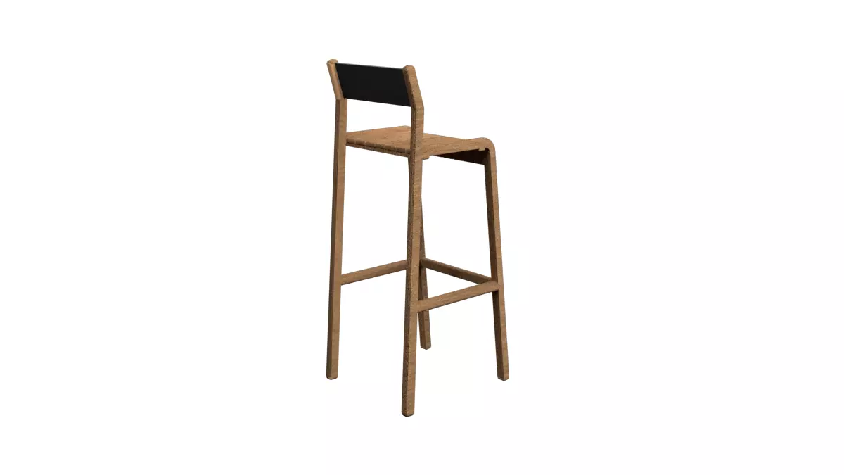 Modern Wooden Bar Stool 3D model_16