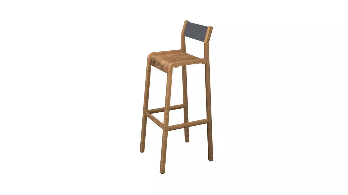Modern Wooden Bar Stool 3D model_4
