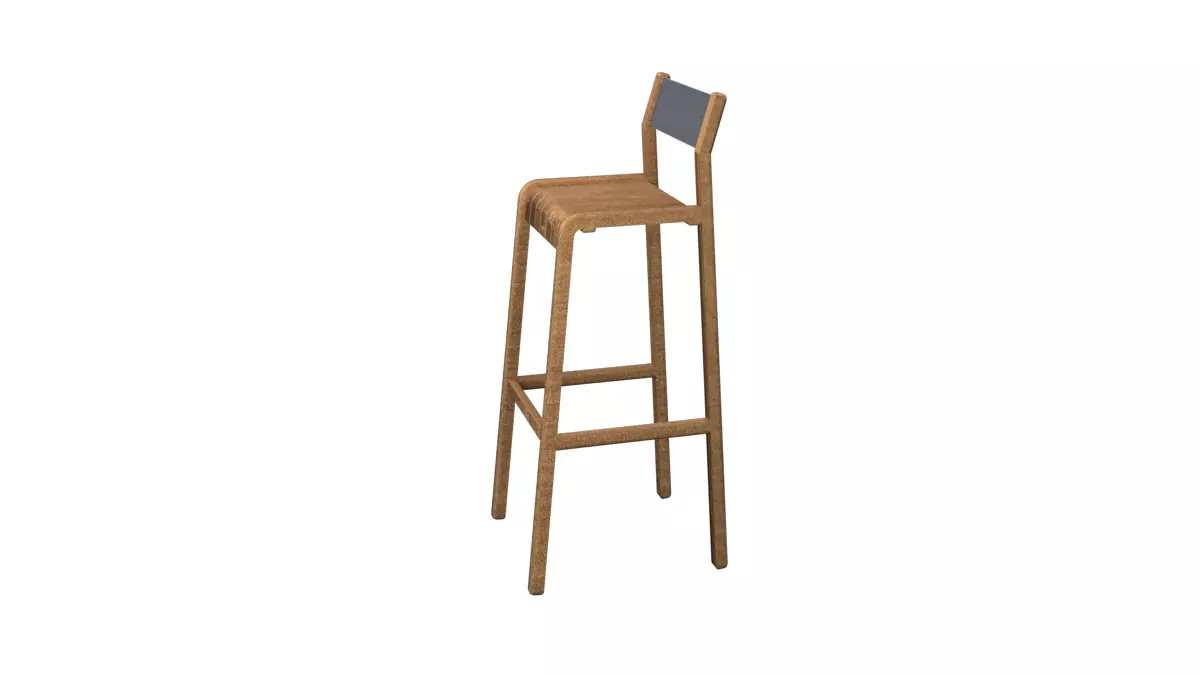 Modern Wooden Bar Stool 3D model_6