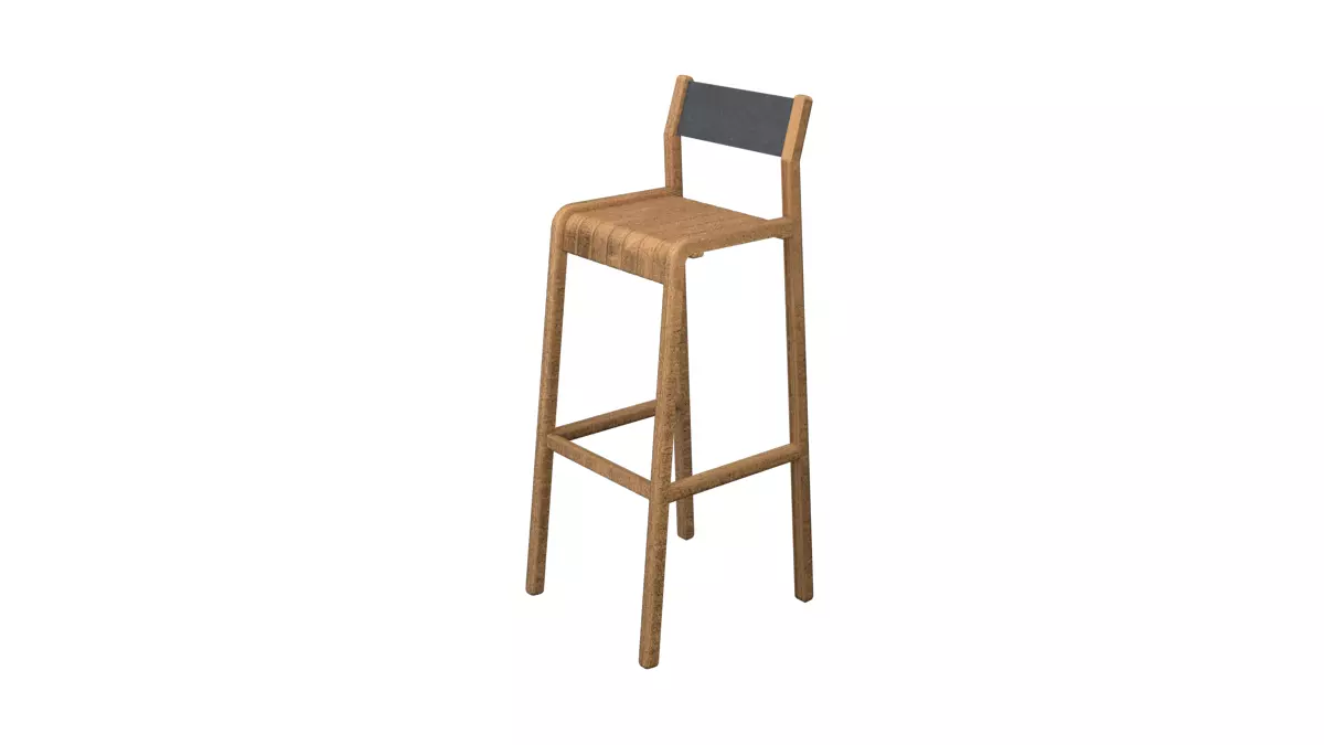 Modern Wooden Bar Stool 3D model_2